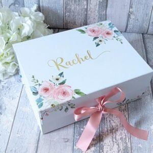 Coffret cadeau floral avec ruban rose